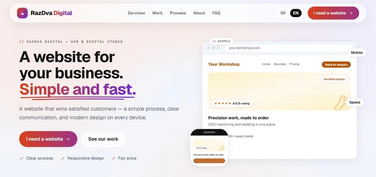 Preview of the RazDva Digital homepage